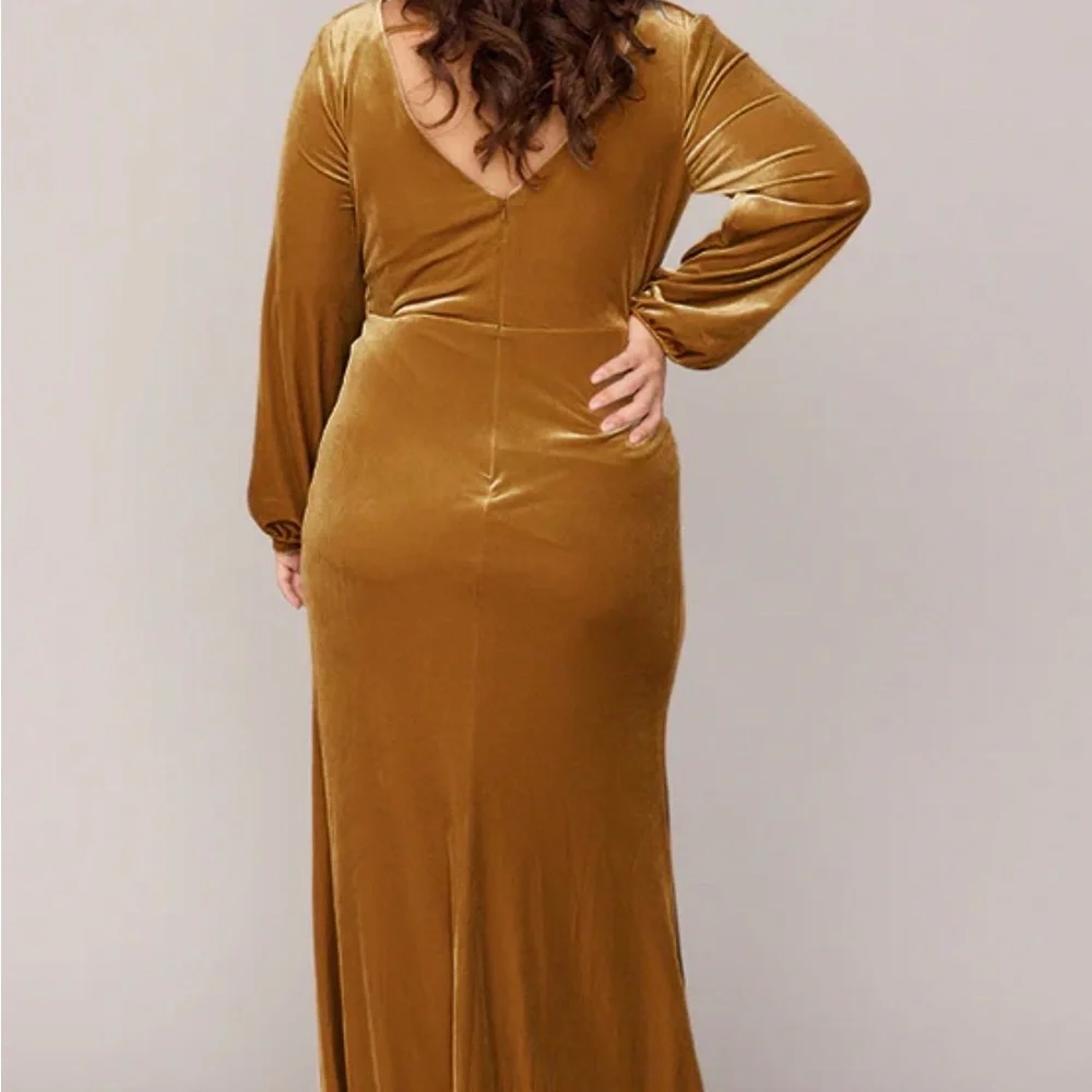 Revelry Elegant Gold Velvet Bridesmaid Dress - Picture 2 of 4
